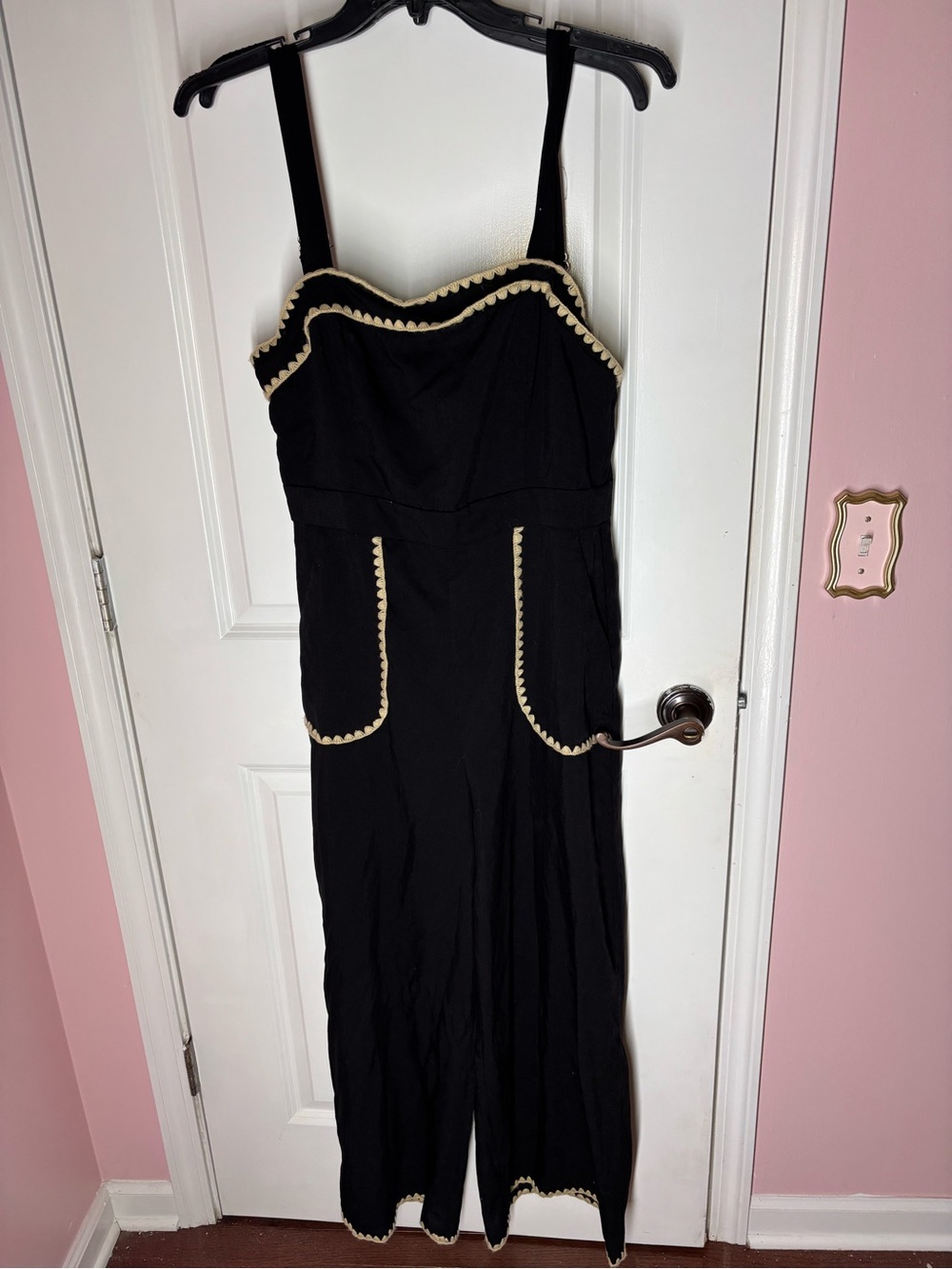 Black Square-Neck Wide Leg Jumpsuit with Contrast Trim - Picture 5 of 5